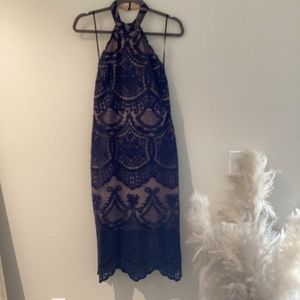 Lulu Navy Lace Halter Dress